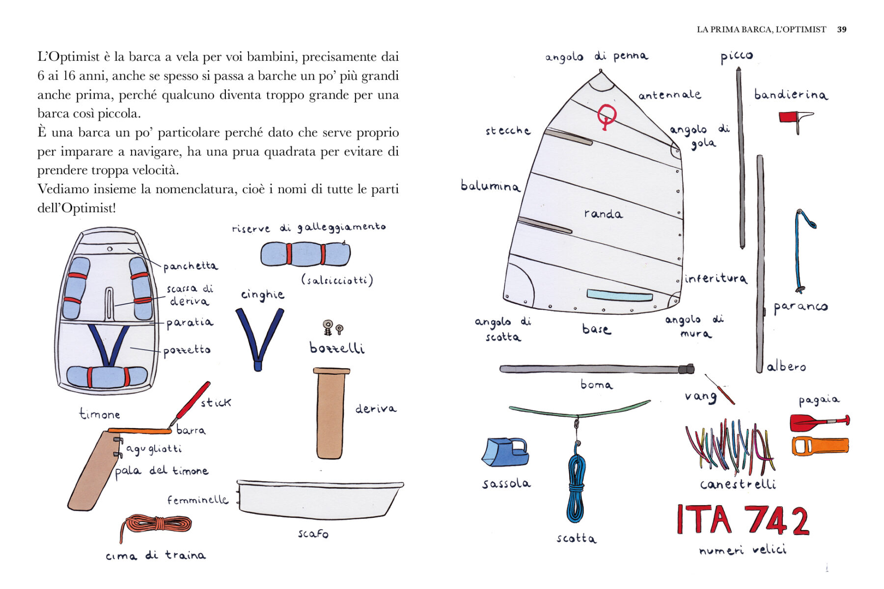 Optimist Nell'illustrazione le parti che compongono un Optimist